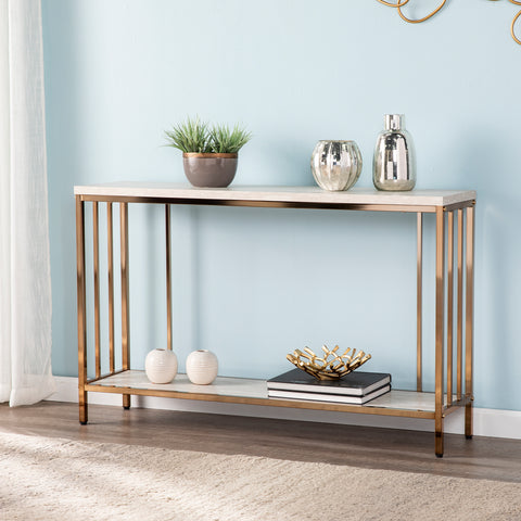Image of Sophisticated faux stone sofa table Image 1
