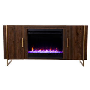 Fireplace media console w/ gold accents Image 2