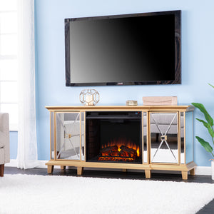 Mirrored media fireplace with storage cabinets Image 1