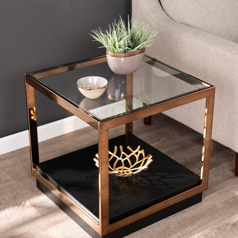 Image of Square side table w/ glass top Image 2