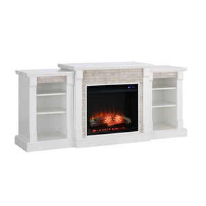 Low profile bookcase fireplace w/ faux stone surround Image 4