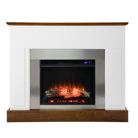 Image of Sleek electric fireplace with metallic surround Image 2