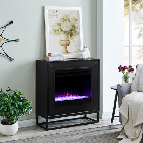 Image of Sleek, modern fireplace mantel w/ contemporary, acrylic filled firebox Image 3