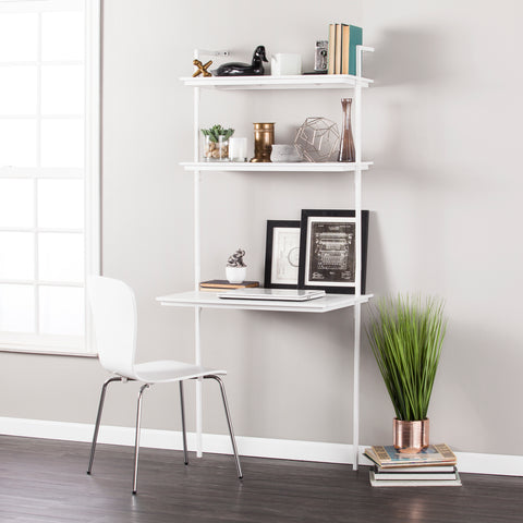 Image of Multipurpose floating desk w/ hutch-style shelves Image 3