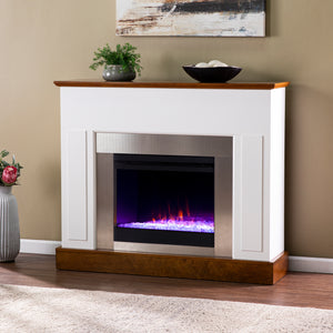 Electric fireplace with color changing flames and metal surround Image 2
