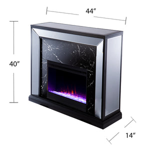 Elegant mirrored fireplace mantel w/ faux stone surround Image 6