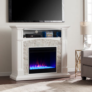 Color changing fireplace w/ stacked faux stone surround Image 2