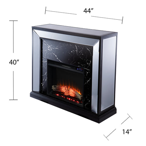 Image of Elegant mirrored fireplace mantel w/ faux stone surround Image 6