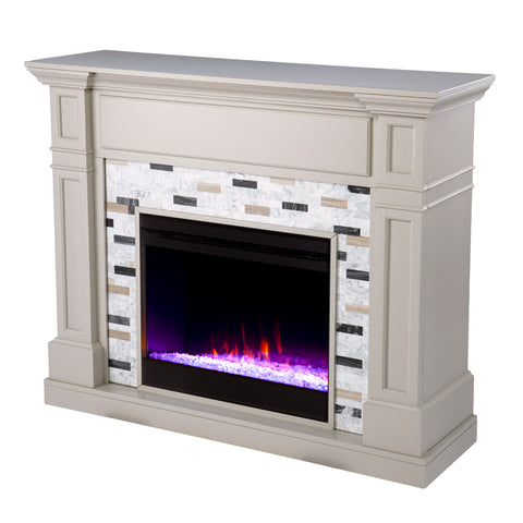 Image of Electric fireplace w/ marble surround and color changing flames Image 4
