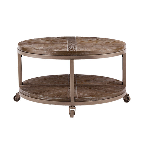 Image of Goes anywhere round coffee table w/ display shelf Image 6