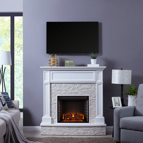 Image of Elegant stone media fireplace Image 1