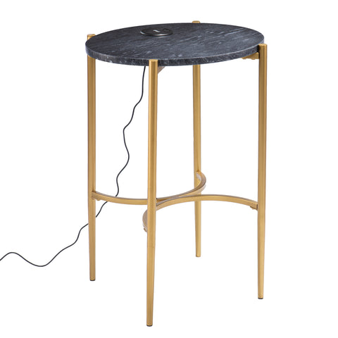 Image of Marble-top accent table w/ wireless charging station Image 4