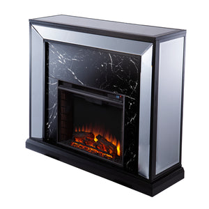 Elegant mirrored fireplace mantel w/ faux stone surround Image 3