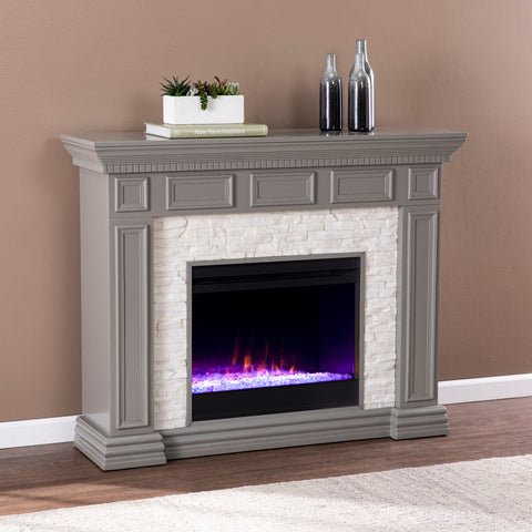 Image of Electric fireplace w/ color changing flames and faux stone surround Image 3