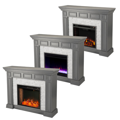 Image of Classic electric fireplace w/ stacked faux stone surround Image 8
