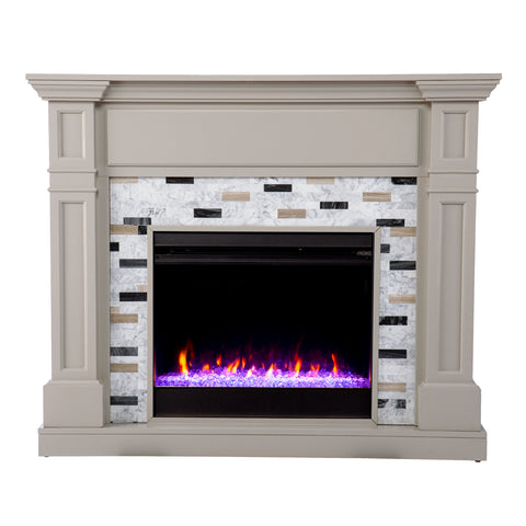 Image of Electric fireplace w/ marble surround and color changing flames Image 8