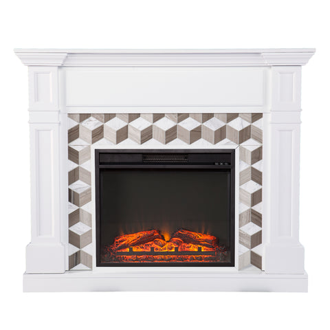 Image of Classic electric fireplace w/ modern marble surround Image 4