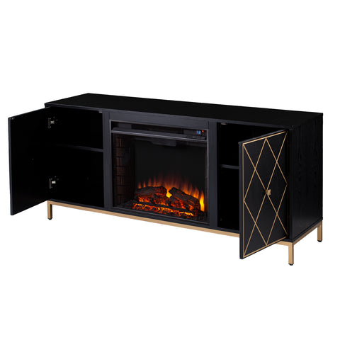 Image of Electric media fireplace w/ modern gold accents Image 4