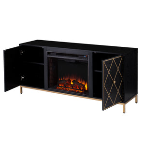 Electric media fireplace w/ modern gold accents Image 4
