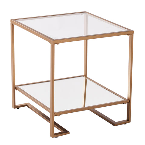Image of Square glass and mirror side table w/ open shelf Image 4