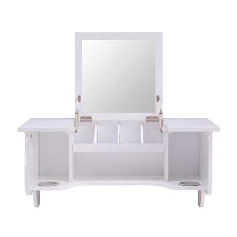 Image of Wall Mount Ledge w/ Vanity Mirror - Transitional Style - White