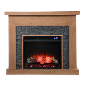 Touch screen electric fireplace w/ faux stone surround Image 4