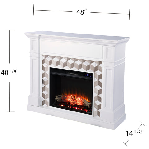 Image of Classic electric fireplace w/ modern marble surround Image 7