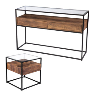 Industrial console table w/ glass top Image 9