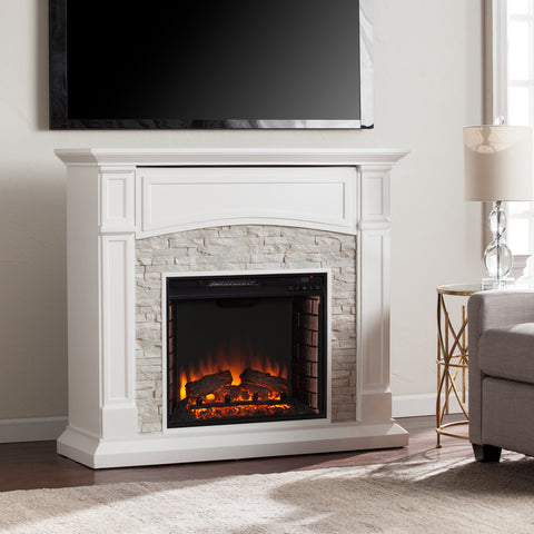 Image of Seneca Electric Media Fireplace - White w/ White Faux Stone