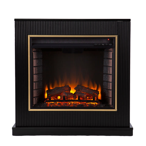 Image of Modern electric fireplace w/ gold trim Image 3