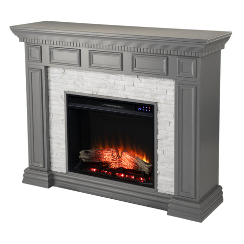 Image of Classic electric fireplace w/ stacked faux stone surround Image 4