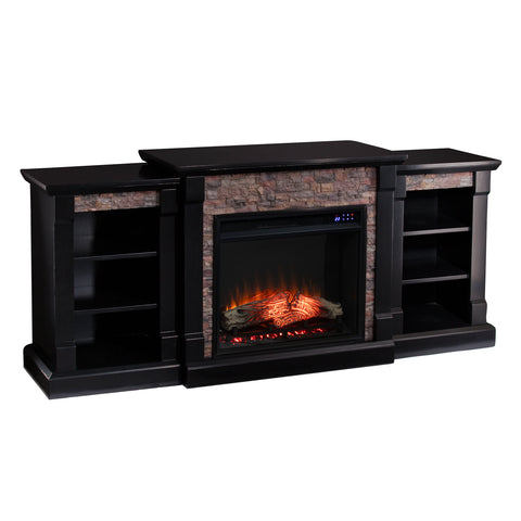 Image of Low profile bookcase fireplace w/ faux stone surround Image 4