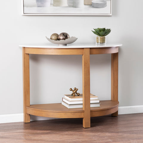 Faux marble top console table w/ display storage Image 1