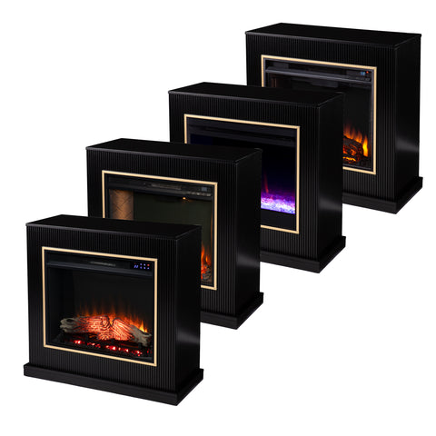 Image of Modern electric fireplace w/ gold trim Image 8