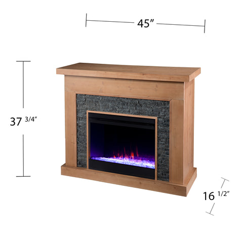 Image of Color changing fireplace w/ faux stone surround Image 9