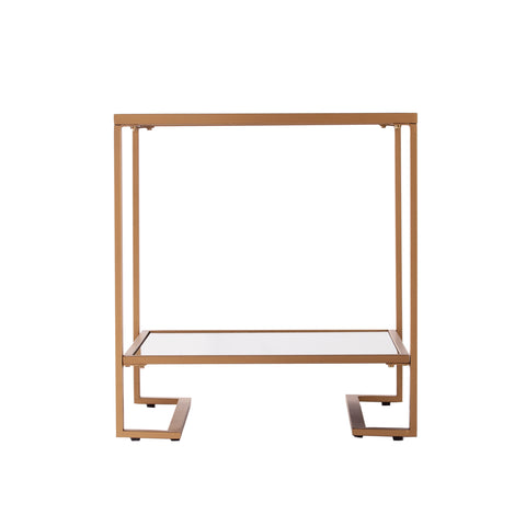 Image of Square glass and mirror side table w/ open shelf Image 5