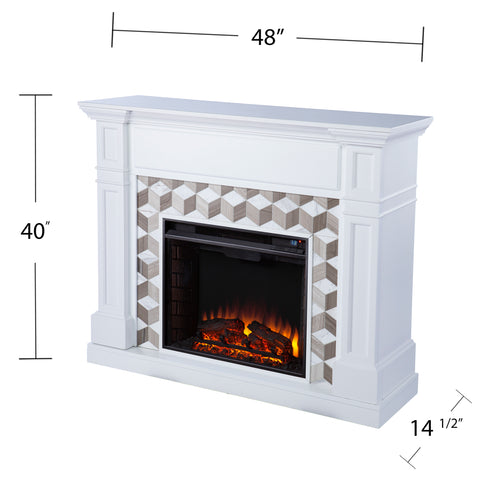 Image of Classic electric fireplace w/ modern marble surround Image 7