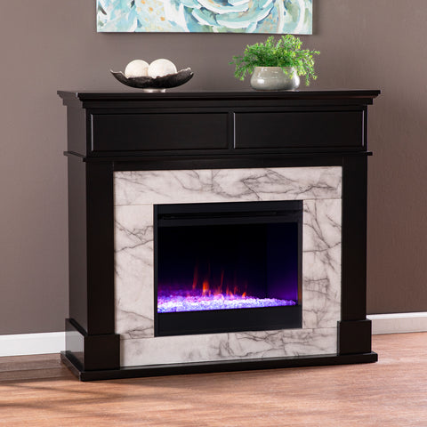 Modern two-tone electric fireplace w/ color changing flames Image 1