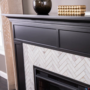 Fireplace mantel w/ authentic marble surround in eye-catching herringbone layout Image 10