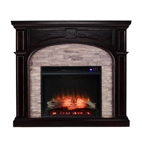 Image of Electric fireplace w/ stacked stone surround Image 2