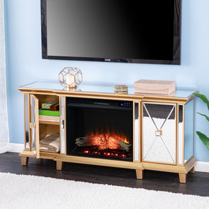 Mirrored media fireplace with storage cabinets Image 5