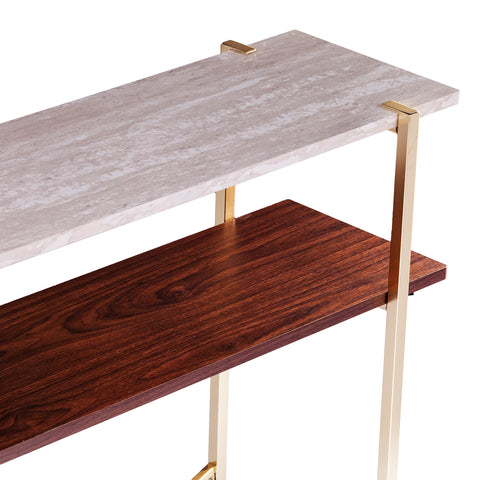 Image of Two-tier sofa table w/ faux travertine marble top Image 6