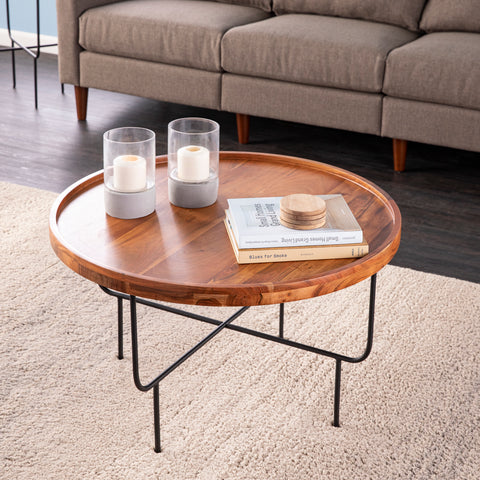 Image of Round cocktail table w/ tray-top look Image 4