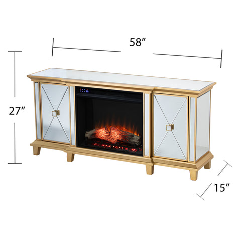Image of Mirrored media fireplace with storage cabinets Image 8