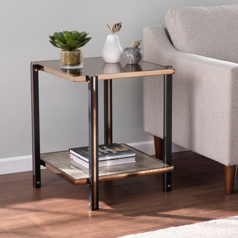 Image of End table with smoked mirror top Image 1