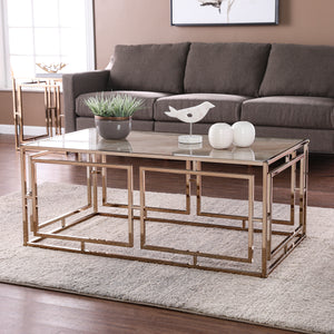 Rectangular coffee table with faux marble top Image 1