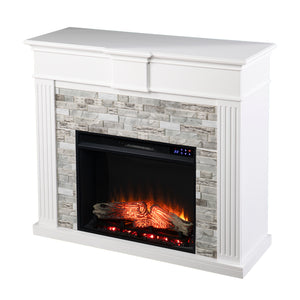 Classic electric fireplace w/ modern faux stone surround Image 3