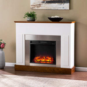 Sleek electric fireplace with metallic surround Image 3