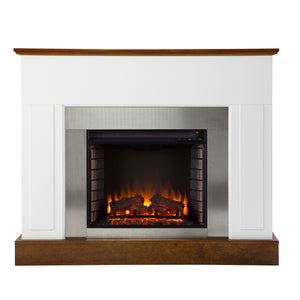 Sleek electric fireplace with metallic surround Image 2