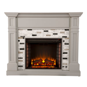 Classic electric fireplace with multicolor marble surround Image 3